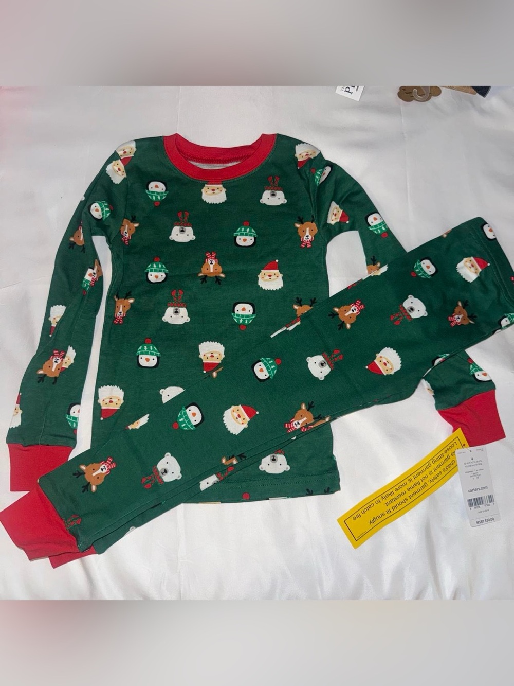 Carter's Green and Red Holiday Character Pajama Set
